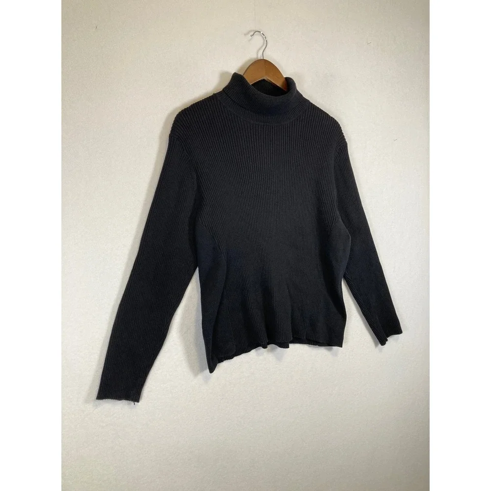 Classic Minimalist Coldwater Creek Women XL Black‎ Ribbed Turtleneck Sweater